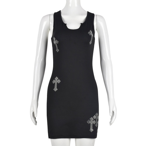 Hot Diamond Off Shoulder Sleeveless Cross Sexy Wrapped Hip Skirt
