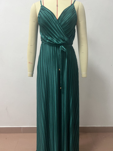 Sexy Strap Pleated Dress Lace Up Loose Swing Dress