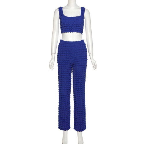 Women's Fashion Sexy Low cut Sleeveless Leaky Umbilical High Waist Slim Fit Pants Set