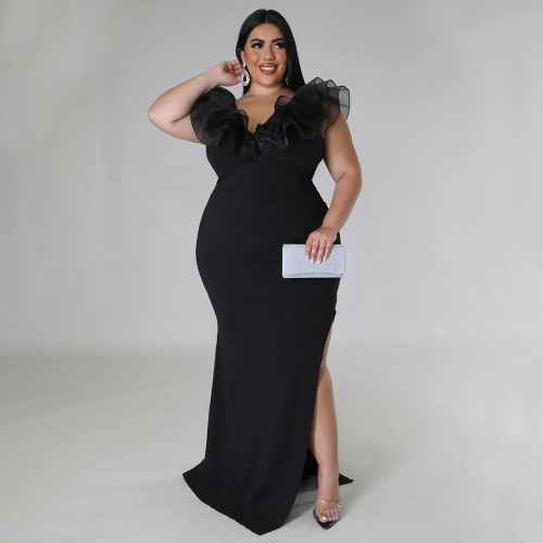 Solid Color Slim Fit Slim Wrap Hip Elastic Dress Banquet Dress