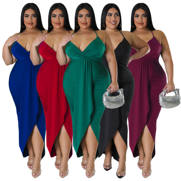 Women's adjustable shoulder strap sleeveless V-neck elastic dress