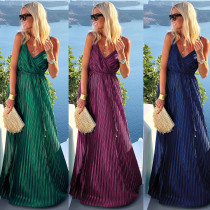 Sexy Strap Pleated Dress Lace Up Loose Swing Dress
