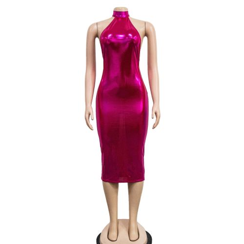 Women's Solid Color Sleeveless Hanging Neck Open Back Long Dress Dress