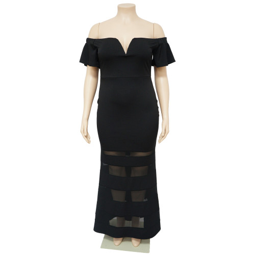 Sexy Perspective Fashion V-neck Gift Dress Flare Sleeves Large Dress