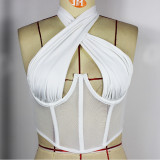 Wearing a backless chest enhancement mesh lace up sexy hot girls hanging neck wrap chest bra seductive sexy lingerie
