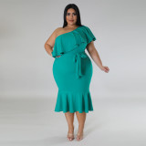 Large Women's Fashion Slim Fit Casual Ruffle Edge Bust Midlength Dress