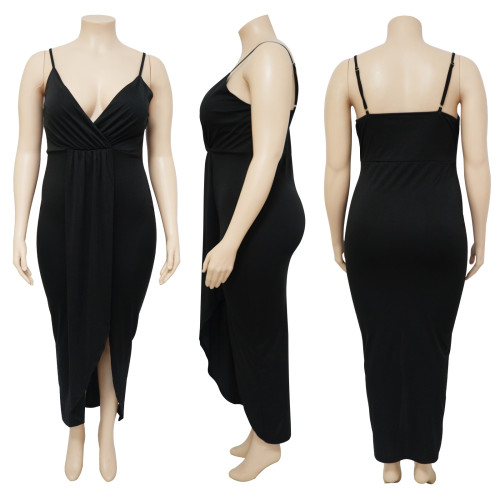 Women's adjustable shoulder strap sleeveless V-neck elastic dress