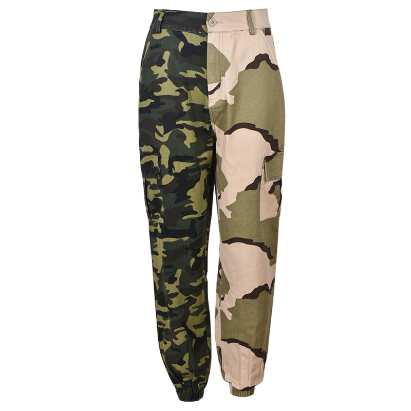Trendy camouflage new product contrast color personalized patch pocket leggings