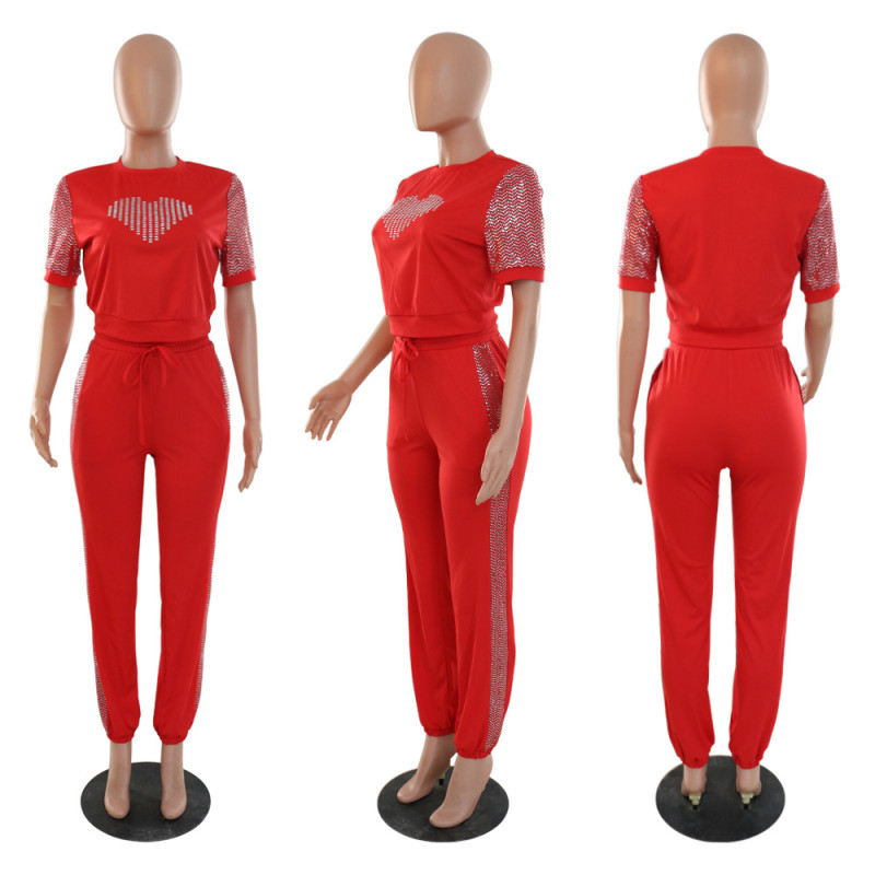 Round neck short sleeved top slim fitting pencil pants fashion casual two-piece set