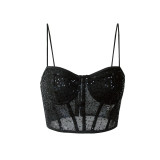 A niche mesh sequin thin shoulder strap with unique fashion and sexy spicy girl vest
