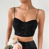 A niche mesh sequin thin shoulder strap with unique fashion and sexy spicy girl vest