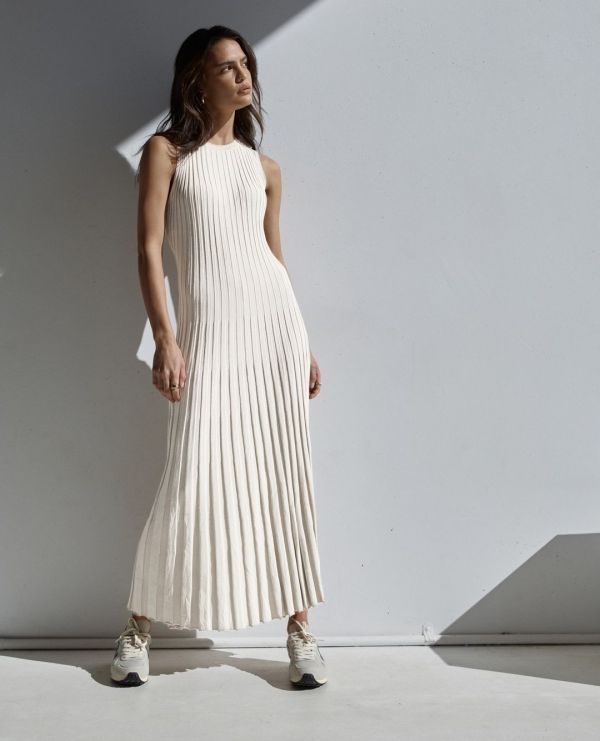 Knitted Dress Casual Waist Wrap Round Neck Large Pit Stripe Slim Knitted Long Dress