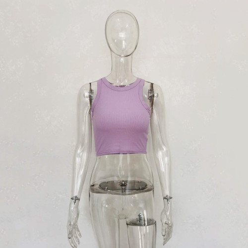 Fashion Versatile Solid Color Sleeveless Bottom Tank Top T-shirt for Women
