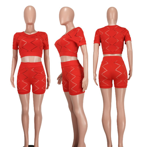 Fashion casual solid color floral two-piece set