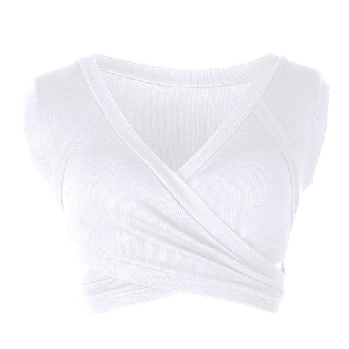 Women's sleeveless strapping with exposed navel short pullover vest for women's outerwear and inner layering top