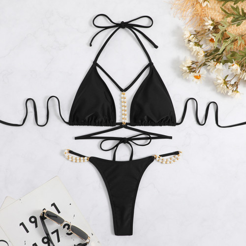 Sexy Solid Strap thong Bikini Swimwear