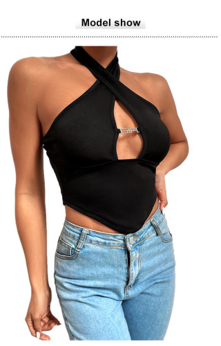Sexy Cross Neck Hanging Knit Shirt Slim Fit Underlay Tight Women's T-shirt Top