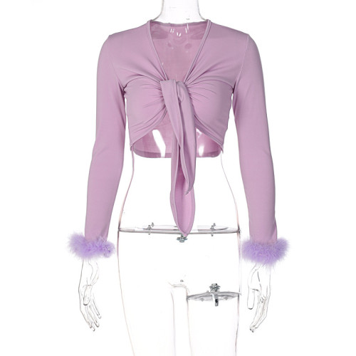 Tie Dew Umbilical Hair Long Sleeve T-shirt