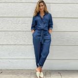 Women's denim work suit jumpsuit