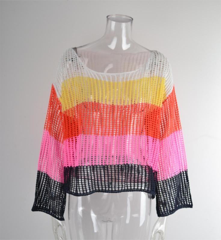 Hollow out hoodie holiday knit long sleeved sun protection shirt rainbow shirt