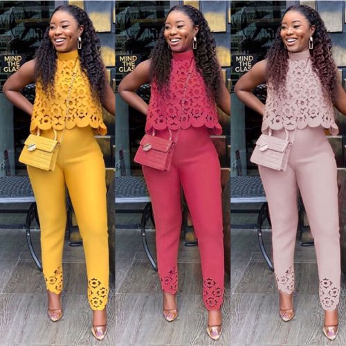 Sleeveless Hollow out Fashion Casual Set Two Piece Set