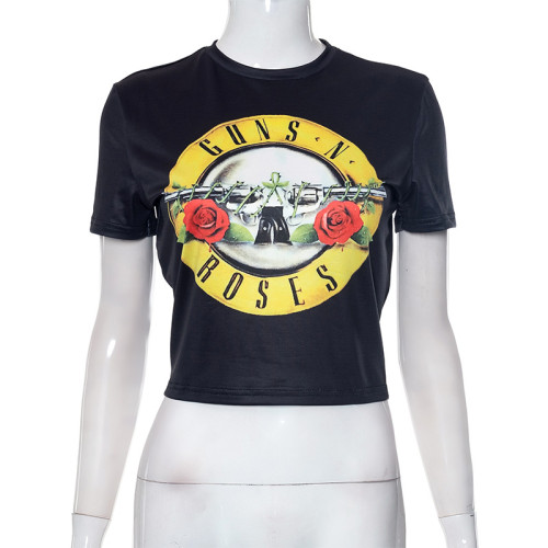 Fashion Street Print Short Sleeve Short T-shirt Top