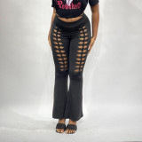 Bare navel openwork lace-up trend sexy casual pants