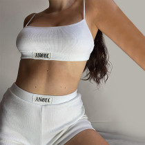 Knitted rib suspender vest black women's shorts casual fashion suit Knitted rib suspender vest black women's shorts casual fashion suit