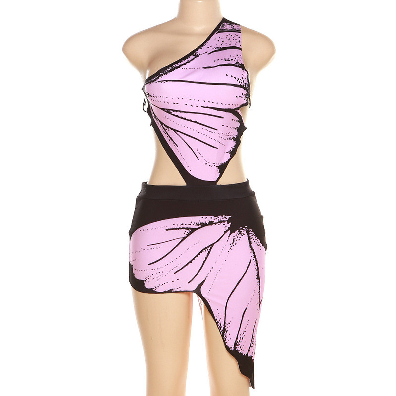 Butterfly print hot girl sexy slim dress