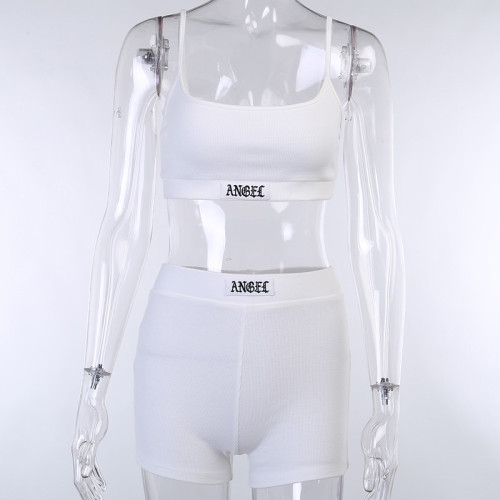 Knitted rib suspender vest black women's shorts casual fashion suit