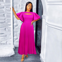 Lantern sleeve hollowed out waist pleated skirt for comfortable commuting casual dress Lantern sleeve hollowed out waist pleated skirt for comfortable commuting casual dress