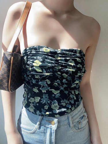 Bra short exposed navel floral spicy girl top summer casual vacation versatile fashion vest