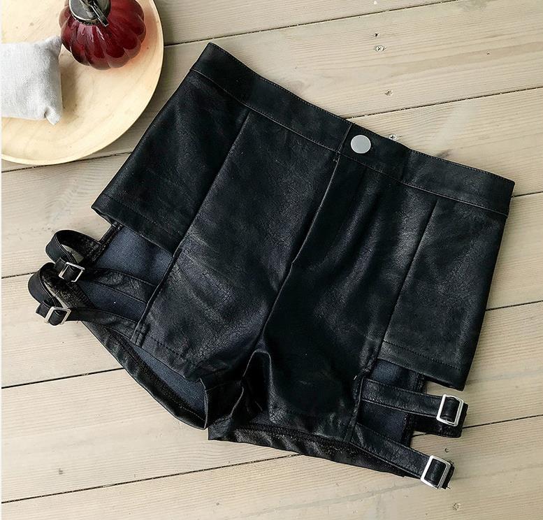 Faux leather black shorts, hot pants, ultra short nightclub women's casual pants