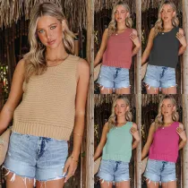 Women's fashion versatile solid color suspender knit button vest
