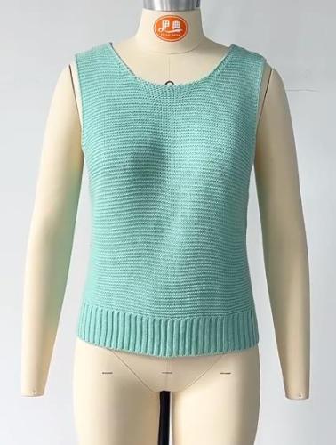 Women's fashion versatile solid color suspender knit button vest