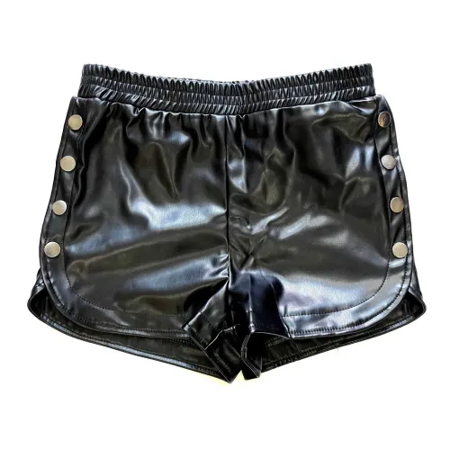 Side Button PU Leather Shorts High Waist Solid Split Short