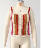 Spliced contrast knit shirt, large fashionable loose fitting suspender vest