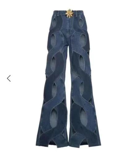 Personalized hollowed out horn denim pants