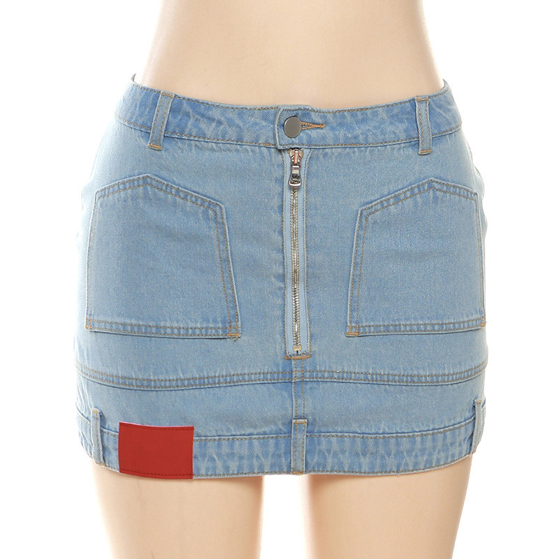 Washed Street Spicy Girl Sexy Wrapped Hip Denim Half Skirt