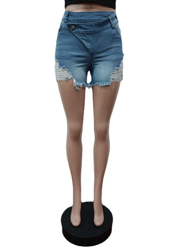 Stretch denim shorts with summer tassels