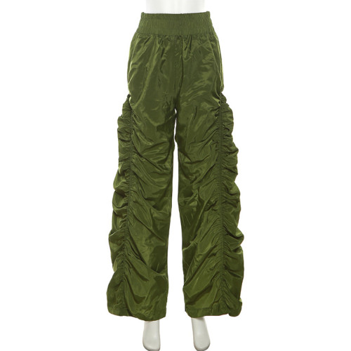 Fashion Street Shoot High Waist, Hip Lift, Pleated Loose Lace up Casual Pants