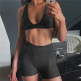 Sexy V-neck Casual Tank Top Split Short Pants Sports Yoga Set Two Piece Set