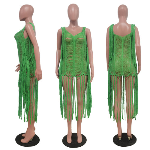 Women's sexy hand hook hollowed out tassel beach skirt