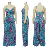 Printed drawstring pleated jumpsuit