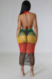 Women's long tassel woven color matching tassel beach skirt