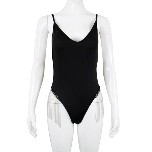 Women's suspender deep V tassel decorative jumpsuit