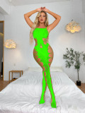 Lingerie sexy one-piece stockings, women's open crotch suspender, hollowed out perspective, seductive one-piece mesh suit