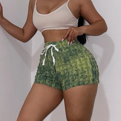 High waisted drawstring tight lifting buttocks denim shorts, spicy girl versatile casual pants