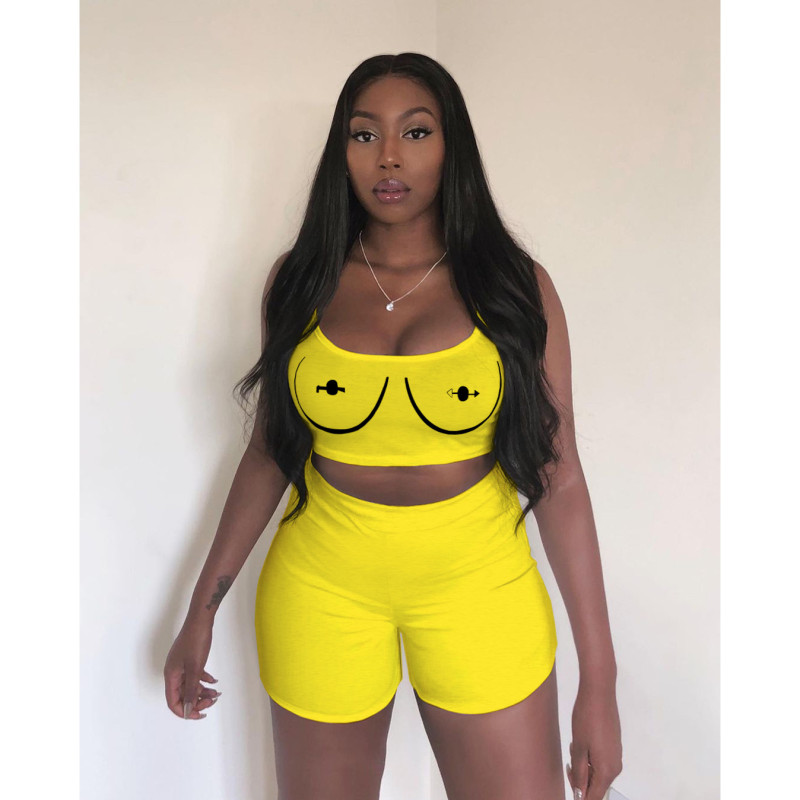 Sexy solid color suspender vest top shorts women's two-piece fashion pants set