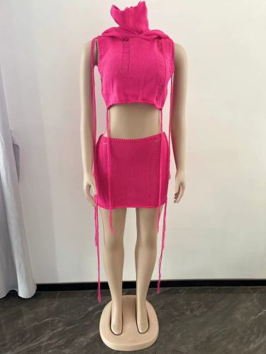Women's casual sleeveless hooded beach skirt set